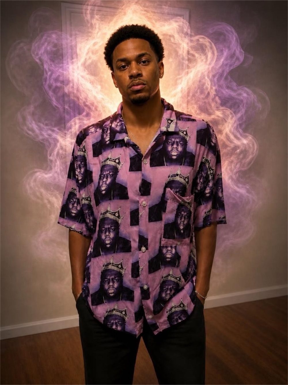 H&M Purple Biggie Graphic Button-Down Shirt